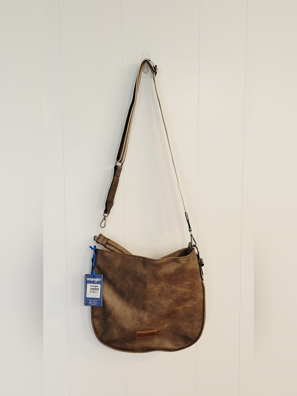 Wrangler Brown Faux Leather Shoulder Bag with Striped Strap